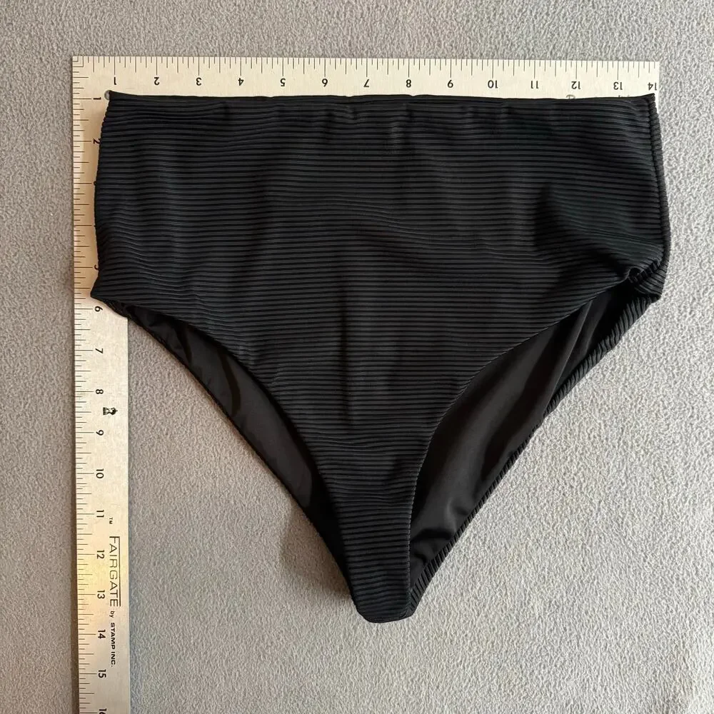 FAYT‎ The Label Swim Bikini Bottoms 10 (6 US) Black Mid High Waist